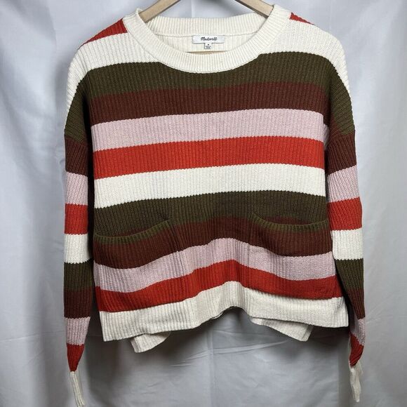 Madewell Women Patch Pocket Pullover Sweater Multicolor Walton Stripe Size M - Picture 1 of 6